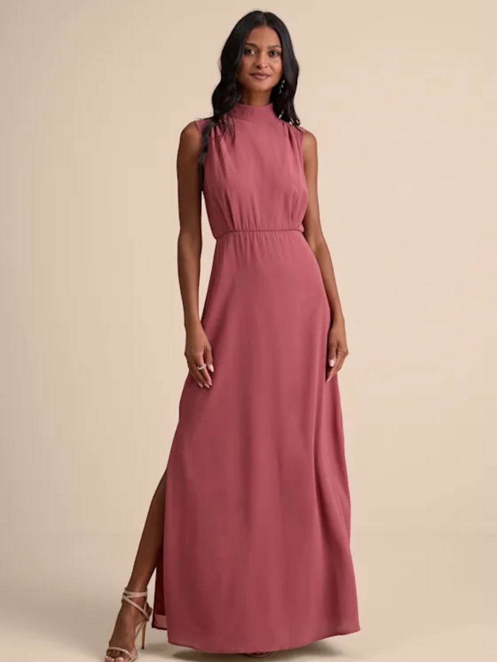 Lulu's Dusty Rose High-Neck Sleeveless Maxi Dress